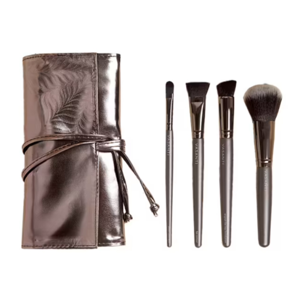 VASANTI COSMETICS Curated 4pc Face Brush Set + Brush Roll